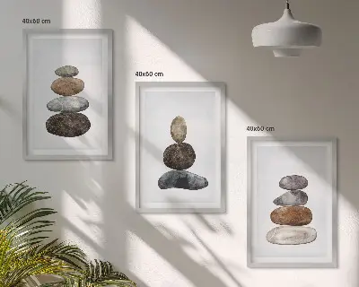 Gerahmtes Bilderset mit minimalistischen Boho-Steinen