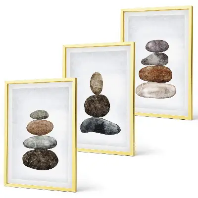 Gerahmtes Bilderset mit minimalistischen Boho-Steinen