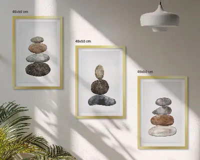 Gerahmtes Bilderset mit minimalistischen Boho-Steinen