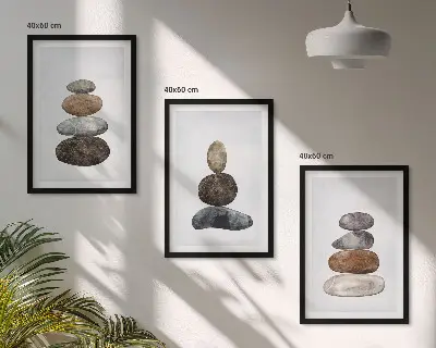 Gerahmtes Bilderset mit minimalistischen Boho-Steinen