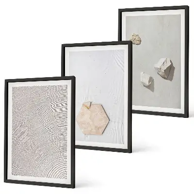 3er-Set Bilder mit Rahmen mit leichten Boho-Sandtexturen
