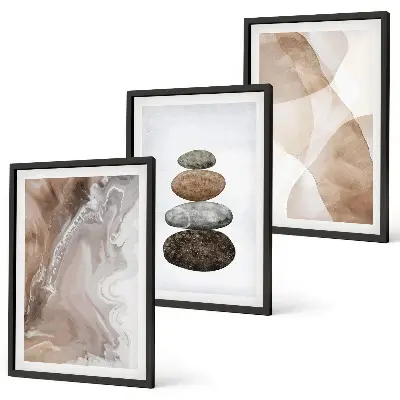 Abstrakte Pastellformen 3er-Set Bilder mit Rahmen