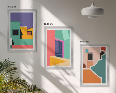 Bilder-3er-set mit rahmen Farbenfrohe Illustrationen der Stadt