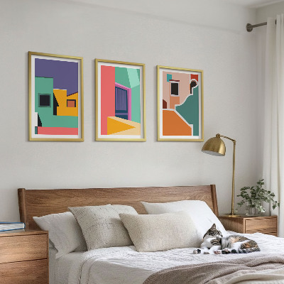 Bilder-3er-set mit rahmen Farbenfrohe Illustrationen der Stadt