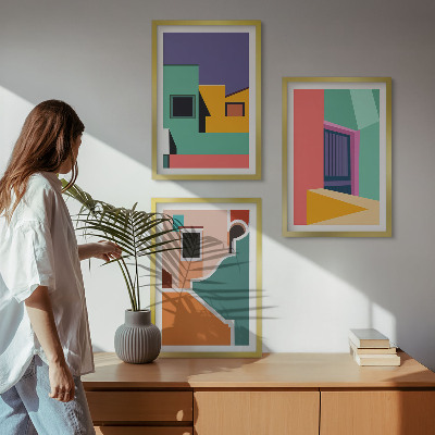 Bilder-3er-set mit rahmen Farbenfrohe Illustrationen der Stadt