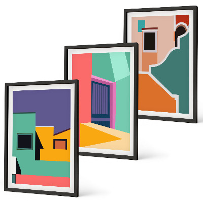 Bilder-3er-set mit rahmen Farbenfrohe Illustrationen der Stadt