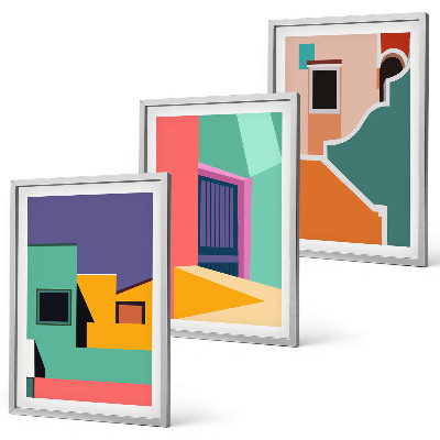 Bilder-3er-set mit rahmen Farbenfrohe Illustrationen der Stadt