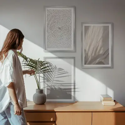 3er-Set Bilder mit Rahmen mit natürlichen Boho-Texturen