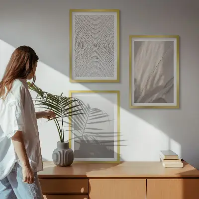 3er-Set Bilder mit Rahmen mit natürlichen Boho-Texturen