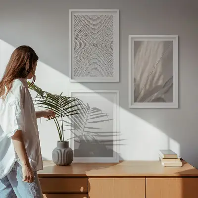 3er-Set Bilder mit Rahmen mit natürlichen Boho-Texturen