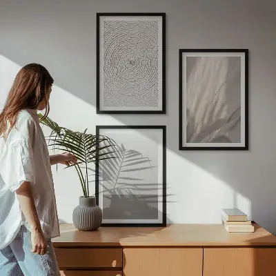 3er-Set Bilder mit Rahmen mit natürlichen Boho-Texturen