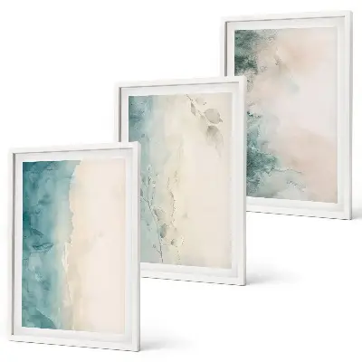 Minimalistisches 3er-Set Wandbilder auf Aquarellleinwand mit Rahmen