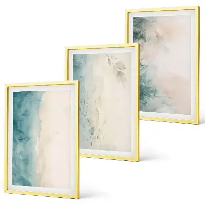 Minimalistisches 3er-Set Wandbilder auf Aquarellleinwand mit Rahmen