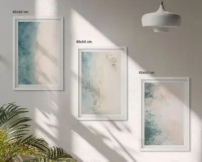 Minimalistisches 3er-Set Wandbilder auf Aquarellleinwand mit Rahmen