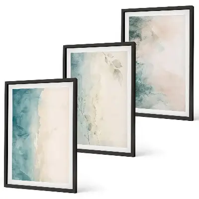 Minimalistisches 3er-Set Wandbilder auf Aquarellleinwand mit Rahmen