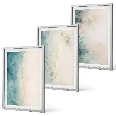 Minimalistisches 3er-Set Wandbilder auf Aquarellleinwand mit Rahmen