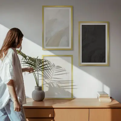 3er-Set Bilder mit Rahmen mit minimalistischem Schattenspiel-Motiv