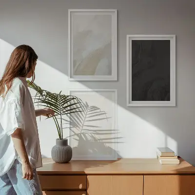 3er-Set Bilder mit Rahmen mit minimalistischem Schattenspiel-Motiv
