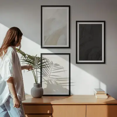 3er-Set Bilder mit Rahmen mit minimalistischem Schattenspiel-Motiv