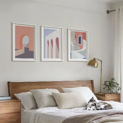 Gerahmtes Bilderset mit minimalistischen Architekturillustrationen