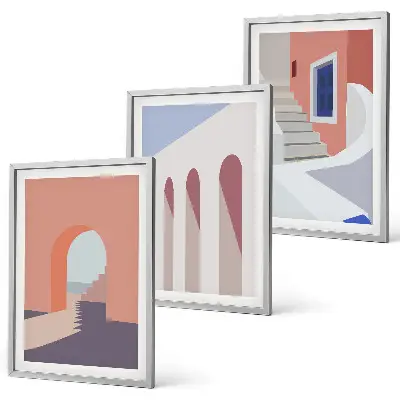 Gerahmtes Bilderset mit minimalistischen Architekturillustrationen