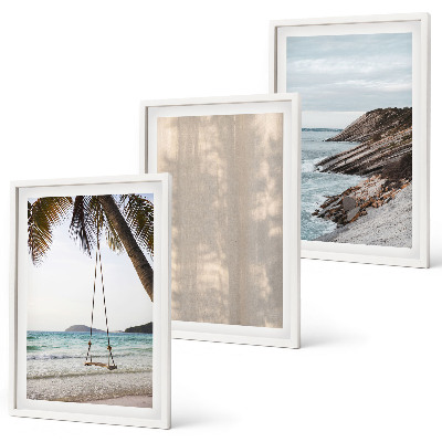 Bilder-3er-set mit rahmen Sommerlicher Sandstrand mit Meerblick