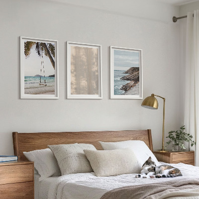 Bilder-3er-set mit rahmen Sommerlicher Sandstrand mit Meerblick