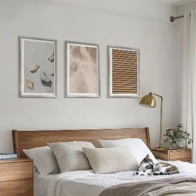 3er-Set Bilder mit Rahmen mit Steinen, Holz und Stofftexturen