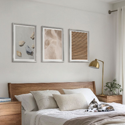 Bilder-3er-set mit rahmen Steine, Holz, Stofftexturen