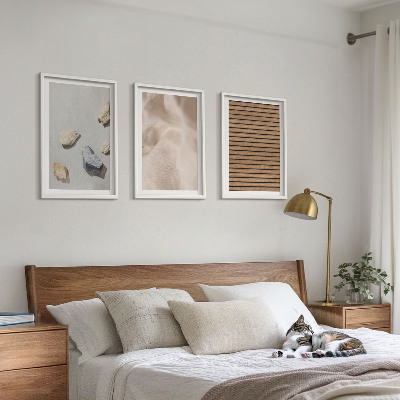 Bilder-3er-set mit rahmen Steine, Holz, Stofftexturen