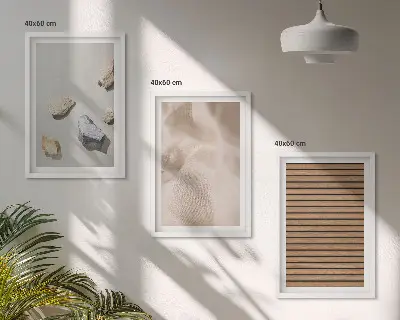 3er-Set Bilder mit Rahmen mit Steinen, Holz und Stofftexturen