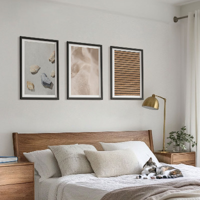 Bilder-3er-set mit rahmen Steine, Holz, Stofftexturen