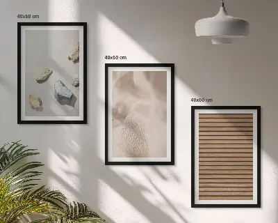 3er-Set Bilder mit Rahmen mit Steinen, Holz und Stofftexturen