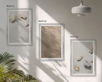 Gerahmtes Bilderset mit Motiv Steine und Strand in natürlichen Strukturen