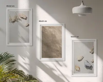 Gerahmtes Bilderset mit Motiv Steine und Strand in natürlichen Strukturen