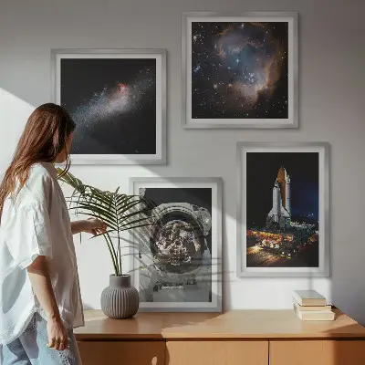 Astronauten landen auf dem Mond Wandbild als Polyptychon mit Rahmen