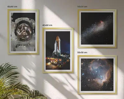 Astronauten landen auf dem Mond Wandbild als Polyptychon mit Rahmen