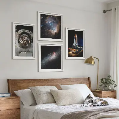 Astronauten landen auf dem Mond Wandbild als Polyptychon mit Rahmen