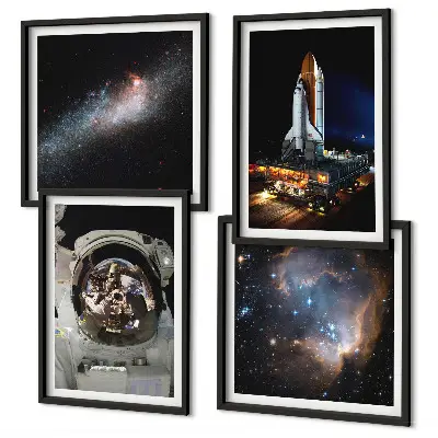 Astronauten landen auf dem Mond Wandbild als Polyptychon mit Rahmen