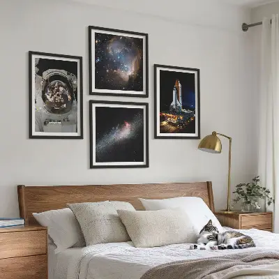 Astronauten landen auf dem Mond Wandbild als Polyptychon mit Rahmen