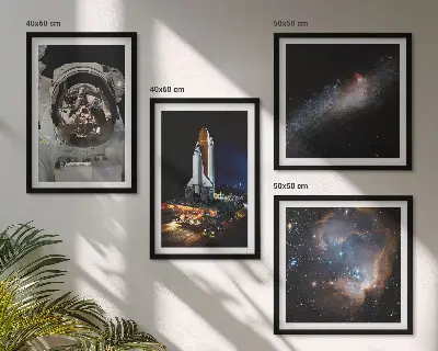 Astronauten landen auf dem Mond Wandbild als Polyptychon mit Rahmen