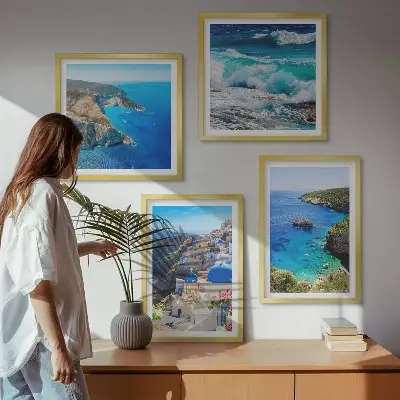 Griechische Ansichten von Santorin Oia als gerahmtes Polyptychon
