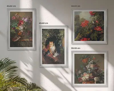 Wanddeko-Set mit Vintage-Blumen, Katzen und Pflanzen