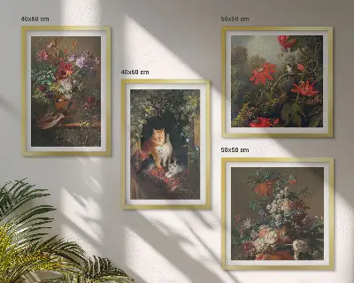 Wanddeko-Set mit Vintage-Blumen, Katzen und Pflanzen