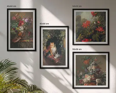 Wanddeko-Set mit Vintage-Blumen, Katzen und Pflanzen