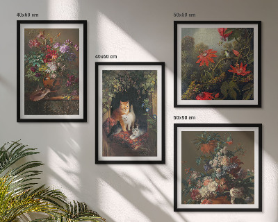 Wanddeko-set Vintage-Blumen, Katzen, Pflanzen