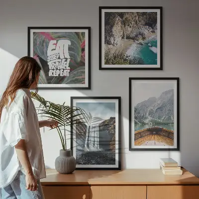Polyptychon mit Rahmen Motiv Wasserfall Bergreise Natur