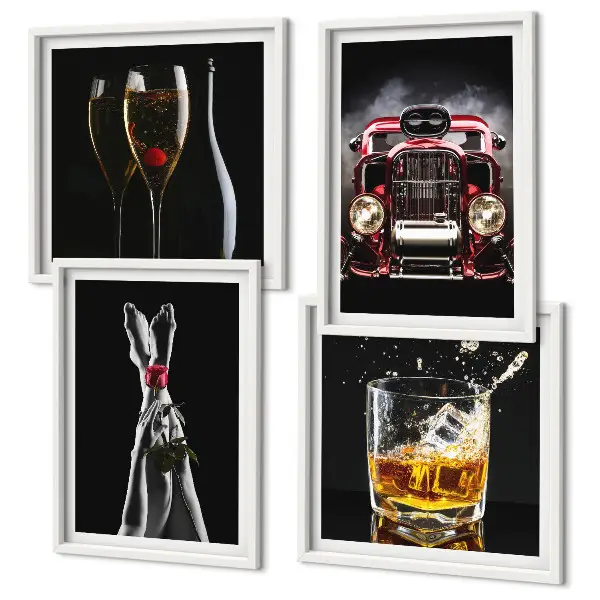 Wanddeko-Set mit Motiv Frauenbeine Rosenwagen und Wein