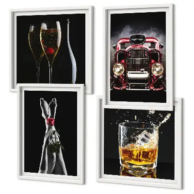 Wanddeko-Set mit Motiv Frauenbeine Rosenwagen und Wein