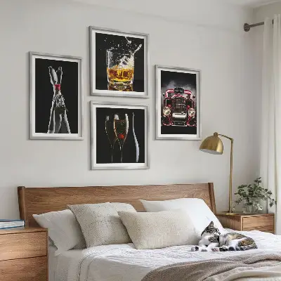 Wanddeko-Set mit Motiv Frauenbeine Rosenwagen und Wein